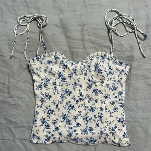 Reformation blue and white floral crop tank